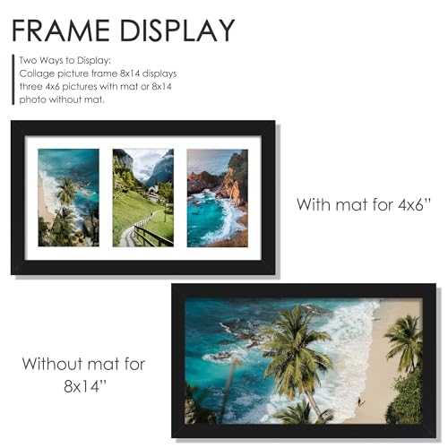 Image of DUENPY 8x14 Collage Picture Frame, 4x6 Collage Picture Frame Displays Three 4x6 inch Photos, or 8x14 (Without Mat) for Available Horizontal Wall Mounting Display and Vertical, Black.