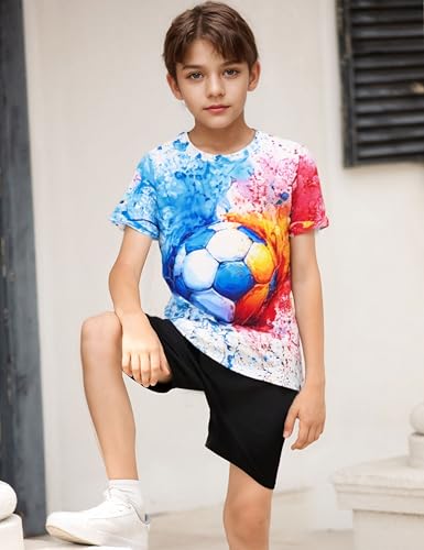 Funnycokid Boys Girls Shirts Graphic T-Shirt Neon Clothes Kids Novelty Youth Short Sleeve Animal Print Tees 4-16 Years4