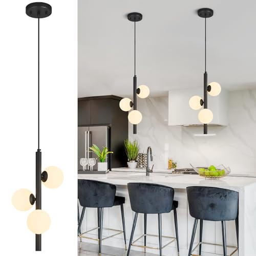FDPBY Black 3-Light Milk Glass Globe Pendant Light Kitchen Island S-4.13 in