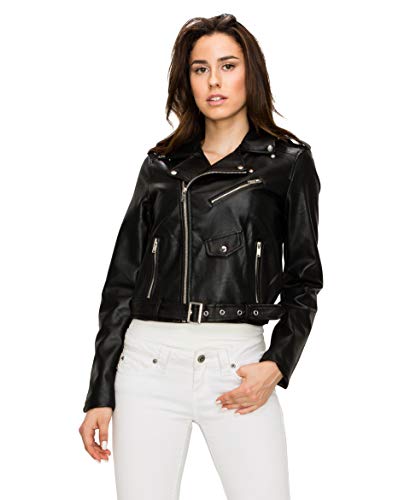 Lock and Love LL WJC1848 Womens Faux Leather Moto Biker Jacket S BLACK