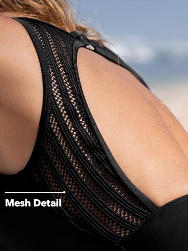 CUPSHE Women's One Piece Swimsuit Bathing Suit Tummy Control High Neck Cutout Back Hook Mesh Swimwear4
