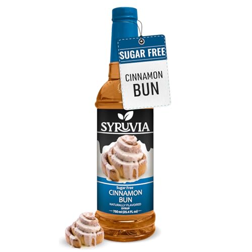 Syruvia Sugar-Free Cinnamon Bun Syrup, Natural Flavors, Syrup for Drinks, Lattes, and Desserts – 25.4 fl oz