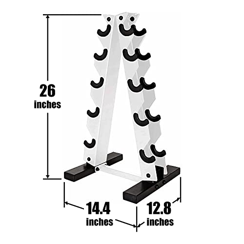 WF Athletic Supply 5-25Lb Rubber Coated Hex Dumbbell Set with A Frame Storage Rack Non-Slip Hex Shape for Muscle Toning, Strength Building & Weight Loss, White Rack