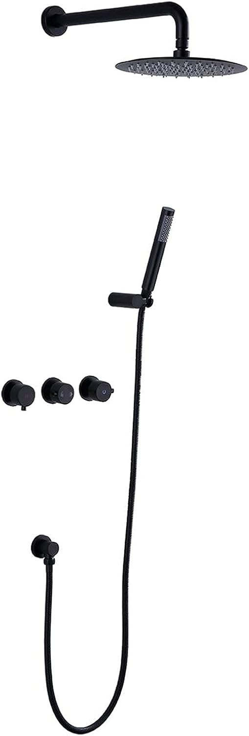 Wall Mounted Shower System Black, 10 Inches Rain Shower Head with Handheld Spray, Rainfall Bathroom Shower Mixer Faucets, Brass