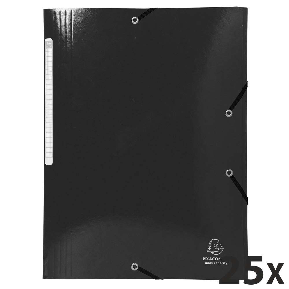 Exacompta - 55821E - Caja de 25 subcarpetas elásticas Iderama - Capacidad Maxi 3 bolsillos con tapeta - en cartulina plastificada brillante 425 g/m2 - tamaño 24 x 32 cm para formato A4 - color negro