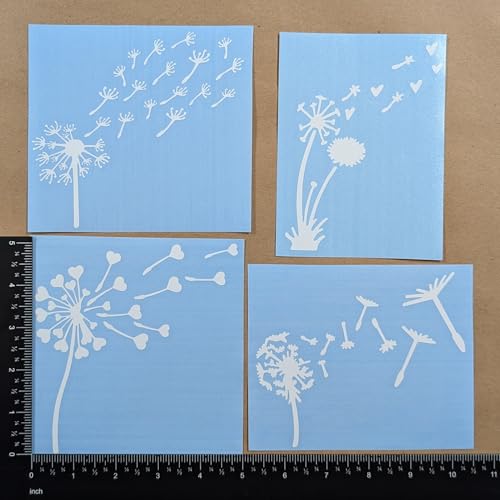 Image of Dandelion Blowing Decal 4 Pack: Blowing Dandelion Decals, Dandelion Flower, Dandelion Decals for Car Tumbler Laptop (White, Large ~5 inch)