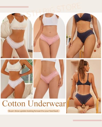 Image of Womens Cotton Underwear Sexy Lace Brazilian Panties Soft Bikini Ladies Pack