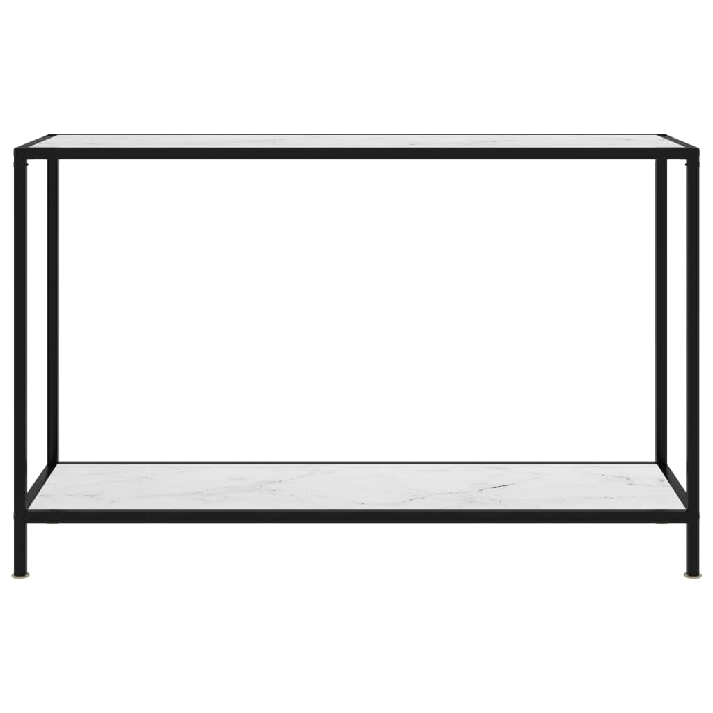 Stolik konsolowy, biały, 120 x 35 x 75 cm, płyta ze szkła hartowanego, malowana proszkowo rama stalowa, wygląd marmuru, stabilny do salonu, korytarza, przedpokoju, dodatkowe miejsce do