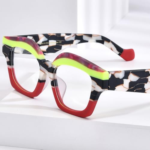 Image of HEPIDEM Multicolor Acetate Glasses Frame Women Oversize Vintage Round Eyeglasses Optical Spectacles 9271