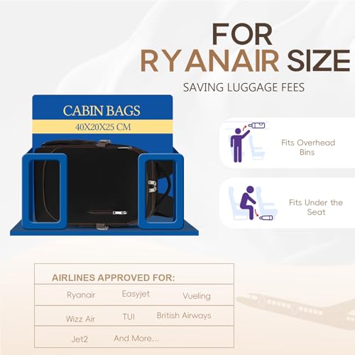 Yankony Ryanair Cabin Bags 40x20x25 Underseat 20L Travel Backpack Cabin Size Anti Theft Carry On Bag Water Resistant Hand Luggage for Men and Women, Black