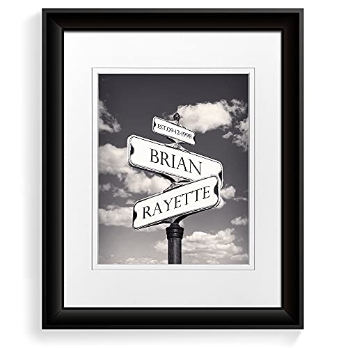A&T ARTWORK Black and White Street Sign Photo Prints Gift,includes Names and the Date Unique Gift for the Anniversary.14x11 inches with Mat UNFRAMED
