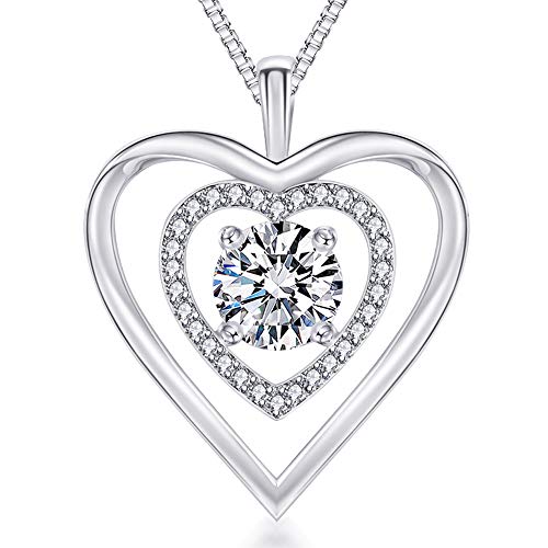 VAN RORSI&MO Heart Necklace- 5A Cubic Zirconia Heart Necklaces for Women- 14K White Gold Plated Double Heart Pendant Necklace- Gifts Jewelry Necklaces for Women