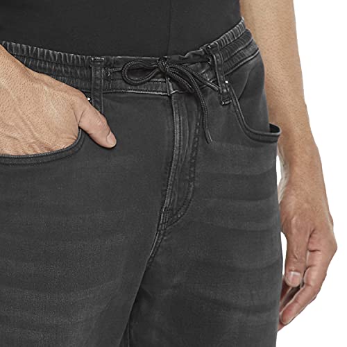 Image of Everblue Men Solid Stretchable Black Light Fade Midrise Denim Joggers