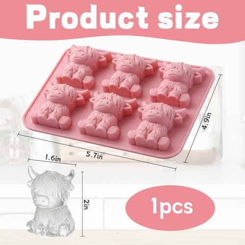 Molde para cubitos de hielo en forma de vaca Highland, silicona rosa miniatura 2