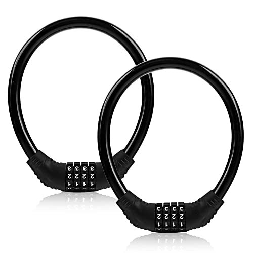 Fusiontec Bike Lock Cable, Bike Locks Heavy Duty Anti Theft, 2 Pcs Security 4 Digit Resettable Combination Bike Cable Lock, Portable Code Lock Cable For Bicycle, Black #TOP18