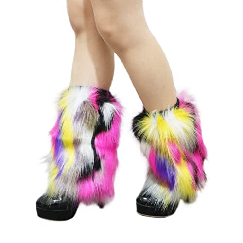 Tie Dye Women Furry Leg Warmers Faux Fur Boot Covers Fluffies Cuffs, 9.8" Tall3