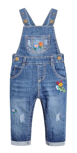 KIDSCOOL SPACE Baby Kleinkind Mädchen Snap Bein/Schritt Einfacher Windelwechsel Jeans Overall,Blau,3-4 Jahre