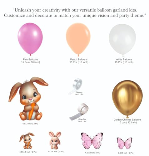 Image of Birthday Party Balloon Decoration Set, Pink and Gold Theme, Bunny and Butterfly Design, 67 Pieces