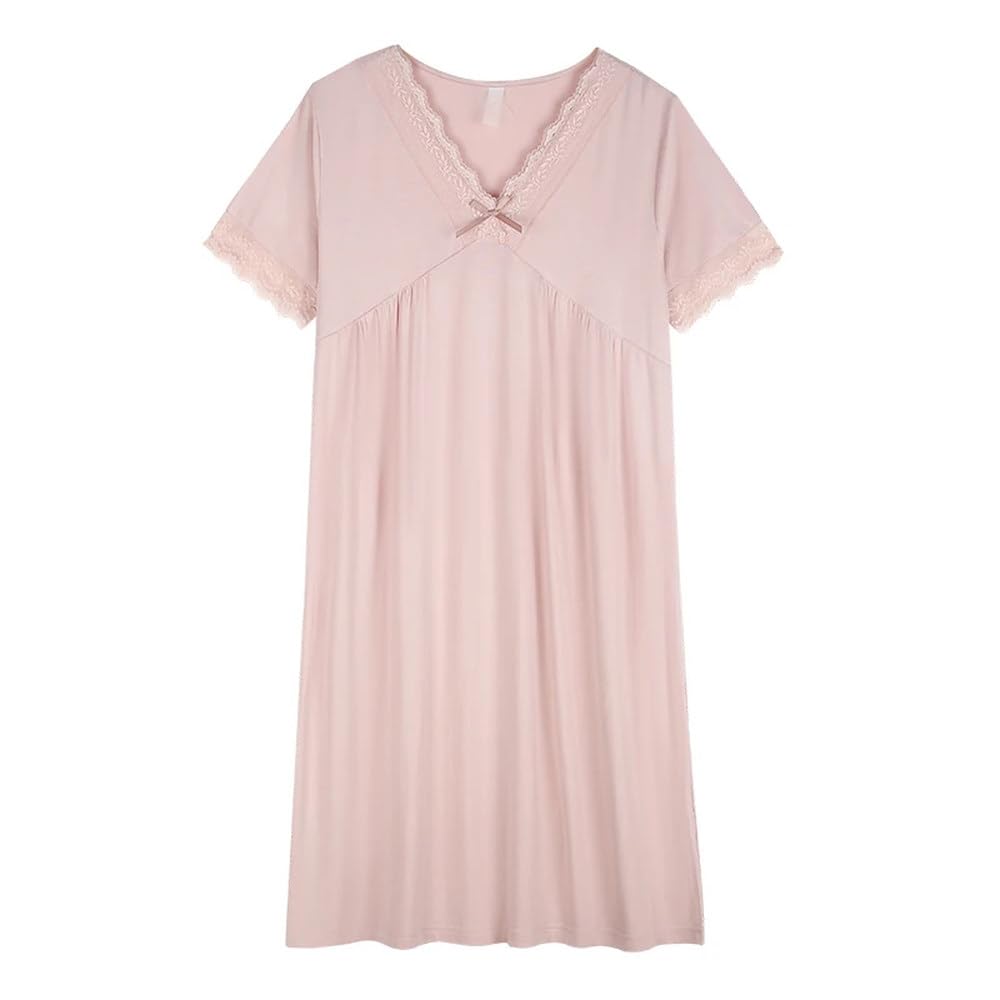 Camicia da Notte Donna - Camicie da Notte Modali Stile Estivo Donna Manica Corta Camicie da Notte con Scollo A V Femminile Camicia da Notte in Pizzo Elegante Pigiama Tinta Unita