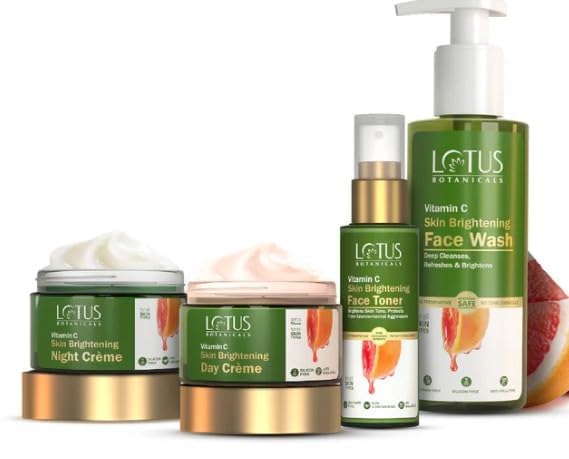 Lotus Botanicals Vitamin C 24-Hour Brightening Kit Face Wash(180ml) Toner(50ML) Day Crème(50g) Night Crème(50g) (Pack of 4 )