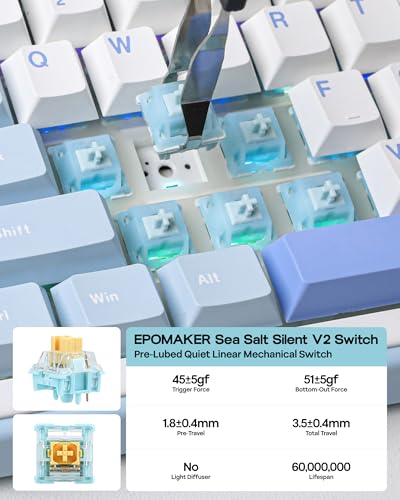 Image of EPOMAKER TH99 Tri-Mode Wireless Mechanical Keyboard with 8000mAh Battery, Hot Swappable Custom RGB Gaming Keyboard with Numpad, Gasket Creamy for PC /Mac /Office (Blue&White, Sea Salt Silent)