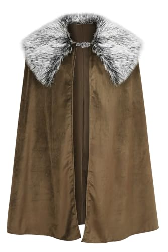 UQJE Brown Medieval Fur Cloak Renaissance Cloak Vintage Viking Cape King Fur Cape