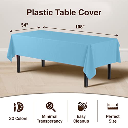 Image of Party Solids Sky Blue Rectangular Plastic Tablecloth - 54x108 Inch, Pack of 24