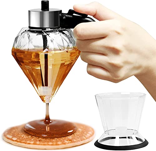 Honey Dispenser No Drip Glass - Maple Syrup Dispenser Glass - Beautiful Honey Comb Shaped Honey  Pot - Honey Jar with Stand Great Bee Dispenser Blue