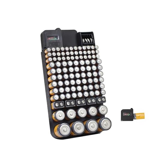 Bee Neat Battery Organizer Storage Case with Energy Tester - New and Improved Design Holds 114 Large and Small Batteries - Wall Mounted or in a Drawer