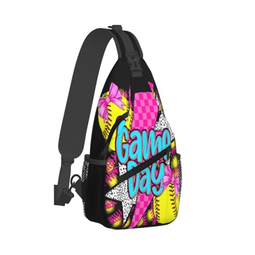 Game Day Softball Lighning Bow Sling Backpack Unisex Crossbody Chest Bag Shoulder Chest Bag For Women Men Hiking Travel2