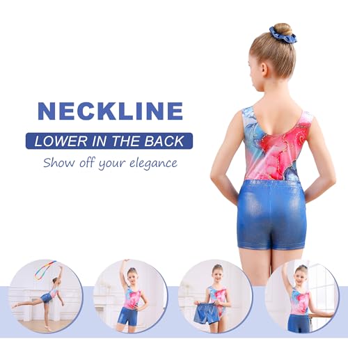 Tuonroad Leotards For Girls Gymnastics With Matching Shorts Ballet Dance Set Teens Girl'S Hot Pink Blue Athletic Leotards With Hair Scrunchie Colorful Marble,10 11 Year Old thumb #4