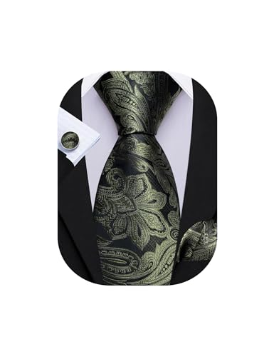 Image of Barry.Wang Men Tie Set Paisley Silk Necktie Pocket Square Cufflinks Formal Wedding Business Party