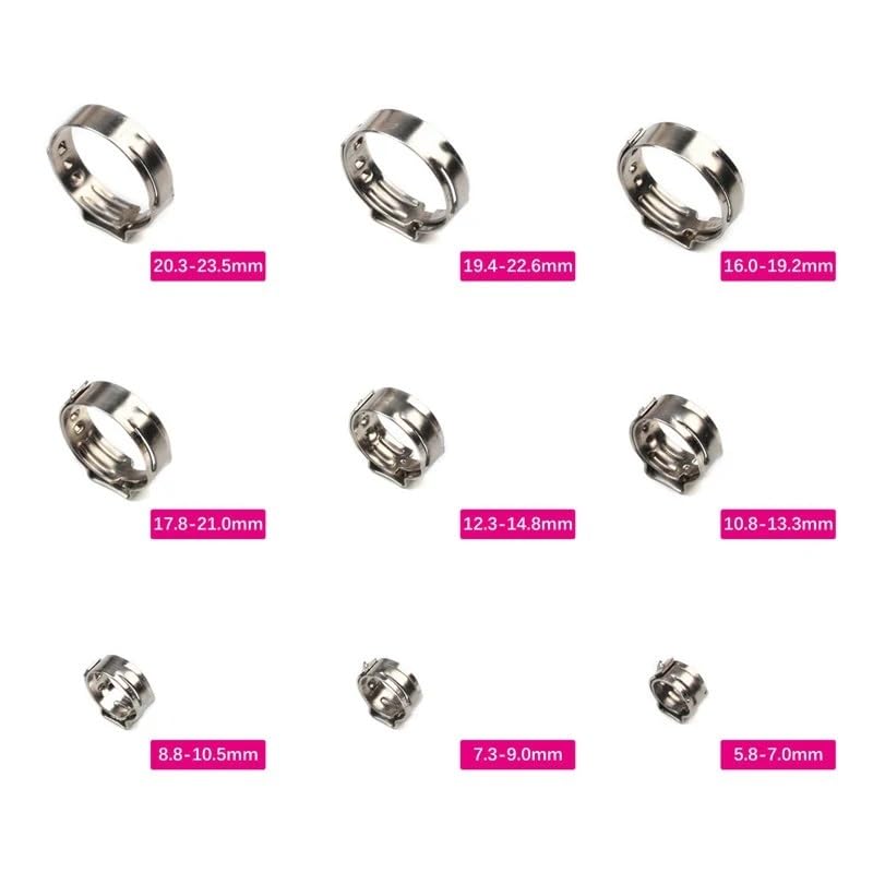 10pcs Single Ear Hose Clamps Assortment Kit Single 5.3-31.6mm Multiple Sizes Stainless Steel 304 Clamp Rings for Sealing(10.8-13.3mm)