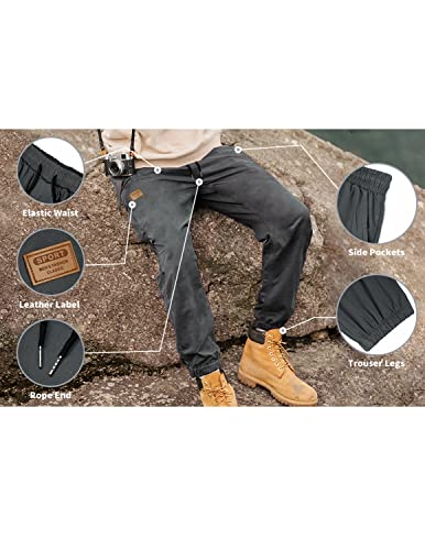 Liupmwe Mens Casual Joggers Pants With Pockets Cotton Jogging Sweatpants Hiking Pants Outdoor Drawstring Cargo Pants,Black,L #TOP2