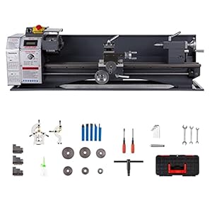 CREWORKS 1100 W Mini-Tisch-Metalldrehmaschine mit Metallgetriebe, Drehmaschine 220 x 750 MM Tischdrehmaschine 50-2250 U/min Metallbearbeitungswerkzeug mit variabler Geschwindigkeit