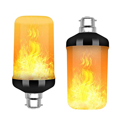 Mintice Flame Bulb Light, 2Pcs B22 Base 9W LED Flame Effect Flickering Fire Light Bulbs 4 Lighting Modes Gravity Breathing General Decorative Retro Atmosphere Garden Wedding Party Christmas