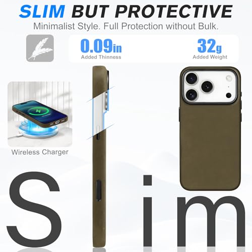 Image of SHIELDON Genuine Leather Case for iPhone 17 Pro 6.3 inch, Crazy Horse Khaki
