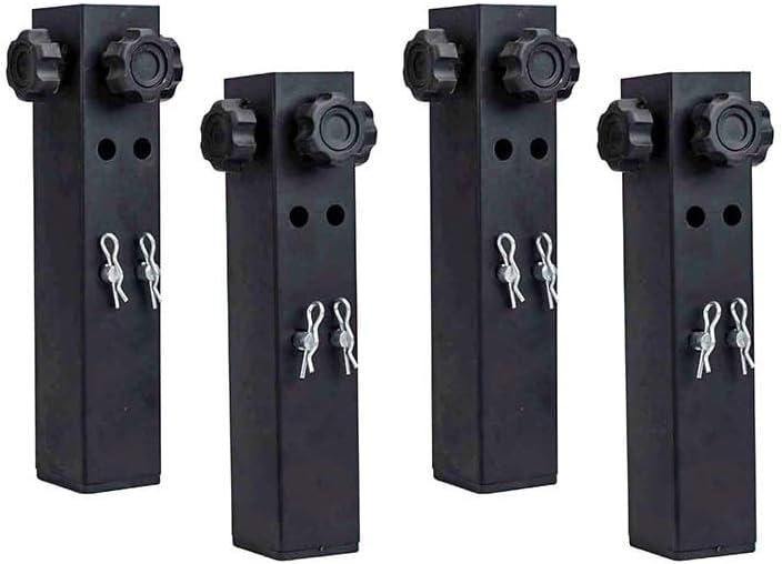 Adjustable Table Leg Extenders for Folding Tables, Galvanized Steel Height Risers with Double Locking Pins, Square and Round Straight Leg Adapters, 4-Pack