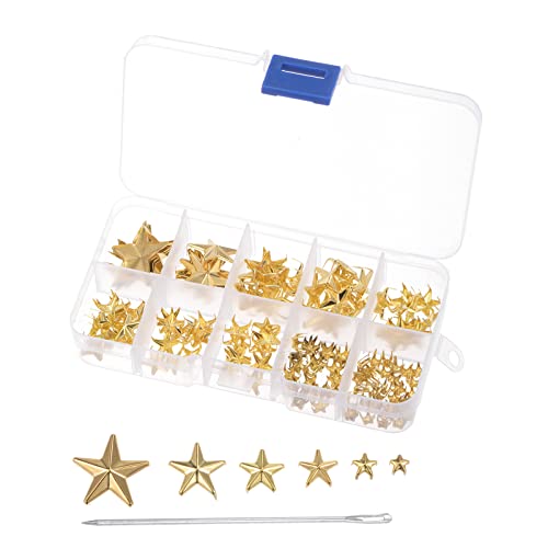 uxcell 120PCS Metal Star Studs Claw 5-Claw Golden Hand Pressed Punk Studs Claw Beads Rivets Studs Cap Nail Head with Large Eye Needles for DIY Leather Clothing Bag Shoes