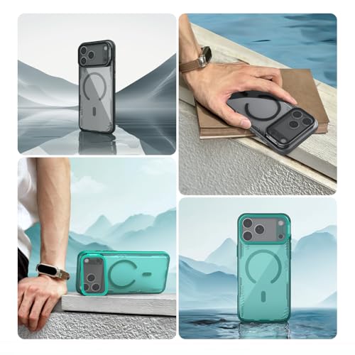 Image of PRITO Nilkin Magnetic Case for iPhone 17 Pro, Shockproof Protection with MagSafe, Never Yellowing and Biodegradable Material, with Stand & Transparent Camera Lens Cover (Brown, iPhone 17Pro)
