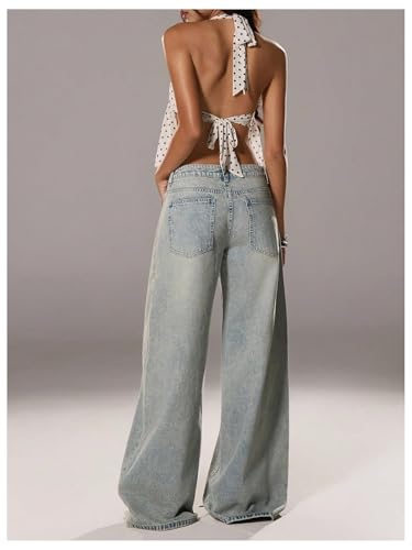 Milumia Women's Polka Dots Tie Backless Halter Top Deep V Neck Ruffle Hem Peplum Going Out Party Club Crop Tank Tops4