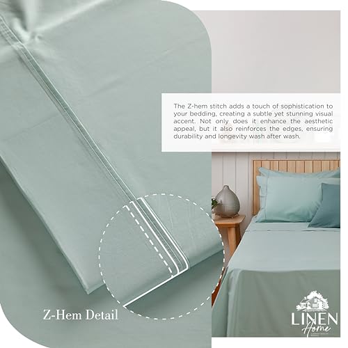 Image of Linen Home 2-Pack Queen Sheet Set, 100% Cotton Percale Bedding, 8-Piece Value Bundle, Deep Pocket Cooling Bed Sheets for Hot Sleepers, Breathable & Crisp Hotel Quality, Long-Staple Cotton, Pastel Turk