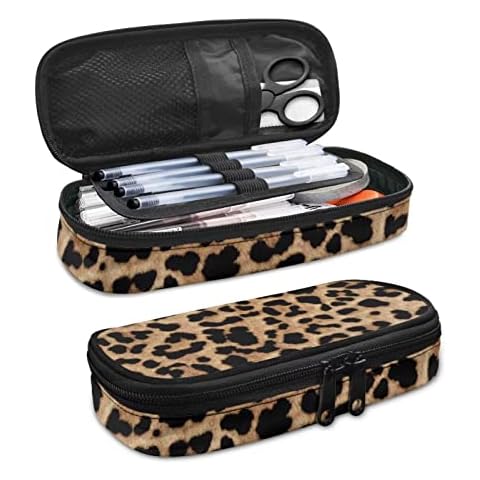 Renewold Pencil Case Large Capacity Pencils Organizer Holder Leopard Print Pen Pouch Bag Office College School Stationery Pen Marker Box Storage Supplies for Adults Teens Kids Cover