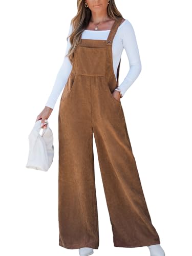 CUPSHE Damen Cord Latzhosen Ärmellos Overall Weites Bein Quadratischer Ausschnitt Jumpsuit Herbst Winter Outfit