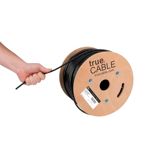 Image of TRUE CABLE Cat5e Direct Burial Bulk Ethernet Cable, Shielded F /UTP, 500ft, Black, Waterproof, Outdoor OSP Jacket, 24AWG Solid Bare Copper, 350MHz, PoE++ 100W