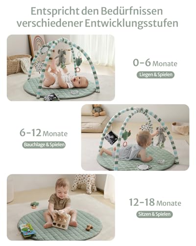 Blissful Diary Spielbogen Baby, Spieldecke Baby Gym Activity Decke mit 6 Abnehmbare Spielzeuge, krabbeldecke Einfach zu Installieren und zu Reinigen, Unverzichtbare Babygeschenke, Salbeigrün