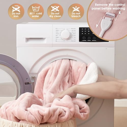 EHEYCIGA Heated Blanket Electric Blanket Full Size - Heating Blanket with 5 Heating Levels & 10 Hours Auto Off, Soft Cozy Sherpa Washable Blanket with Fast Heating, 72 x 84 Inches, Pink