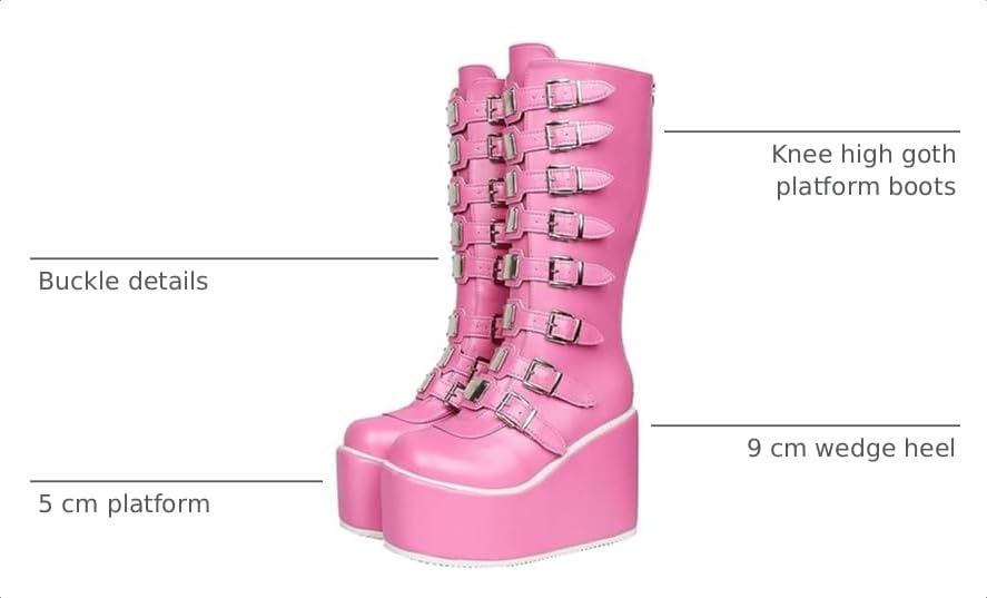 Image of Parisuit Women's Knee High Goth Platform Boots Lace Up Combat Boots