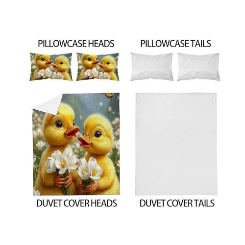 Housse de couette canard jaune lavable sans repassage microfibre 3D