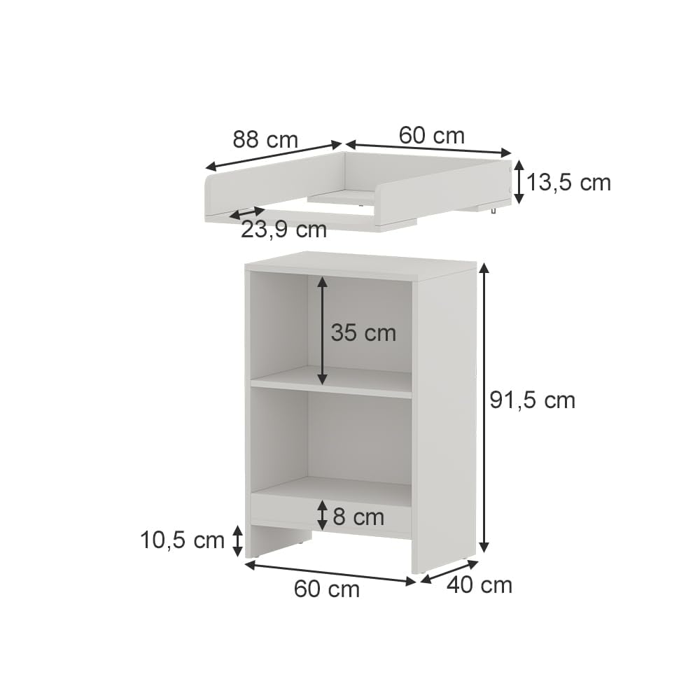 Vicco Commode à Langer Mona, Blanc, 60x103.5cm, adapté aux Soins sûrs des bébés et à Un Nettoyage Facile